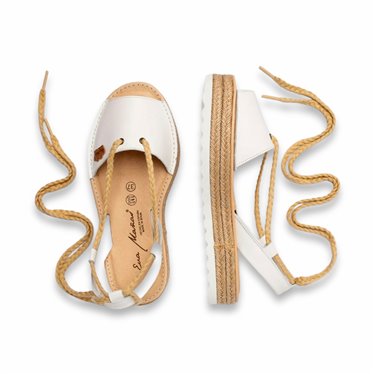 Womens Leather Menorcan Sandals Platform Strings and Padded Insole 1248 White, by Eva Mañas