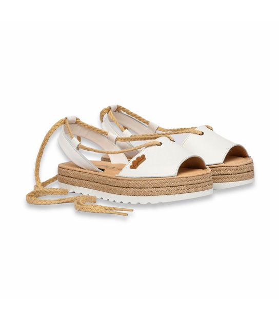 Womens Leather Menorcan Sandals Platform Strings and Padded Insole 1248 White, by Eva Mañas