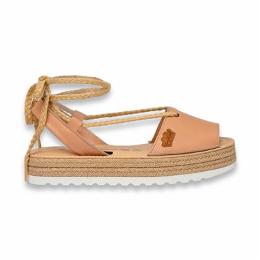 Womens Leather Menorcan Sandals Platform Strings and Padded Insole 1248 Nude, by Eva Mañas