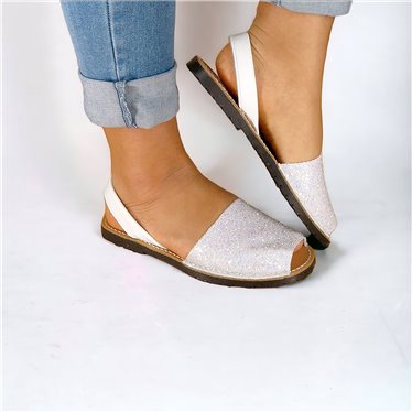 Woman Glitter Leather Menorcan Sandals 275GLI-1 White, by C. Ortuño
