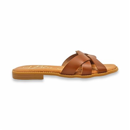 Sandalias Planas Mujer Piel Corte Trenzado Y Plantilla Acolchada 1601 Cuero, de Blusandal