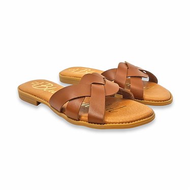 Womens Flat Leather Sandals Braided Upper & Padded Insole 1601 Leather, by Blusandal