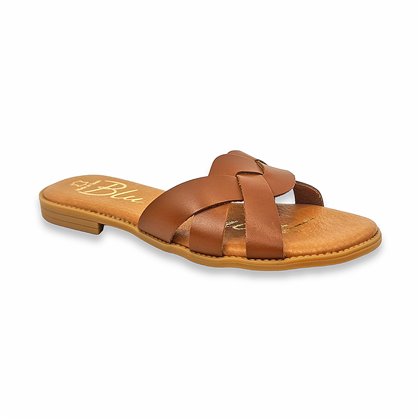 Sandalias Planas Mujer Piel Corte Trenzado Y Plantilla Acolchada 1601 Cuero, de Blusandal
