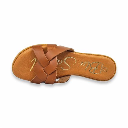 Womens Flat Leather Sandals Braided Upper & Padded Insole 1601 Leather, by Blusandal