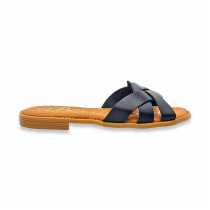 Sandalias Planas Mujer Piel Corte Trenzado Y Plantilla Acolchada 1601 Negro, de Blusandal