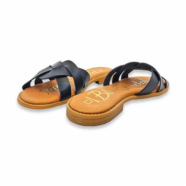 Sandalias Planas Mujer Piel Corte Trenzado Y Plantilla Acolchada 1601 Negro, de Blusandal