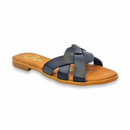 Sandalias Planas Mujer Piel Corte Trenzado Y Plantilla Acolchada 1601 Negro, de Blusandal