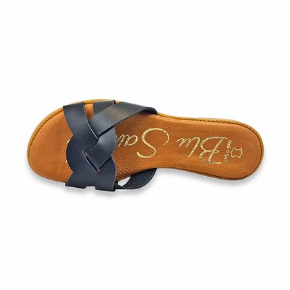 Sandalias Planas Mujer Piel Corte Trenzado Y Plantilla Acolchada 1601 Negro, de Blusandal