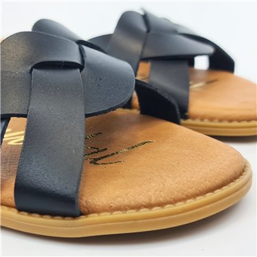 Sandalias Planas Mujer Piel Corte Trenzado Y Plantilla Acolchada 1601 Negro, de Blusandal