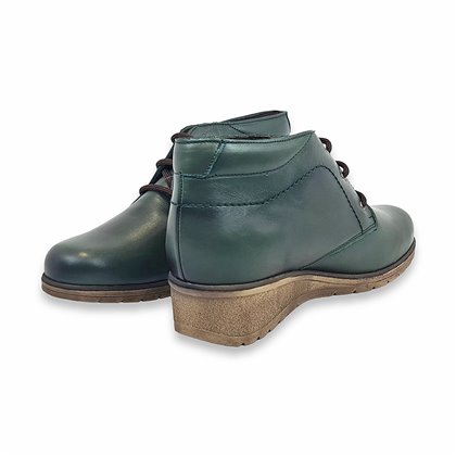 Womens Leather Comfort Wedged Booties Laces Removable Insole 70241 Green, by Tupié