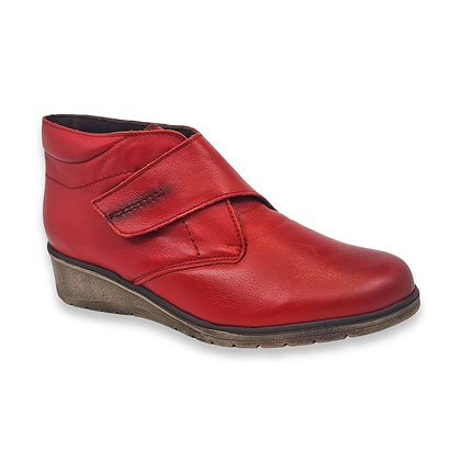 Woman Leather Low Wedged Comfort Booties Velcro Removable Insole 70244 Red, by TuPié