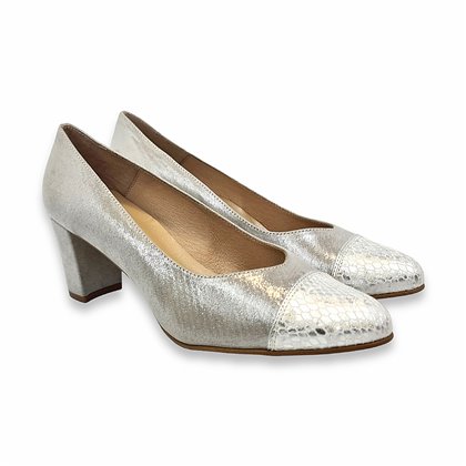 Womes Leather and Fabric Comfort Pumps Leather and Gel Insole 3090 Silver, by Zany