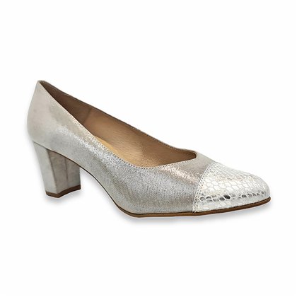 Womes Leather and Fabric Comfort Pumps Leather and Gel Insole 3090 Silver, by Zany
