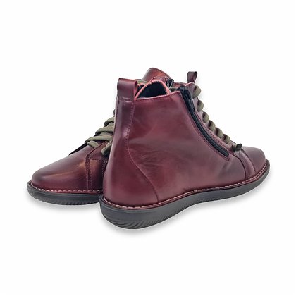 Womens Comfort Leather Flat Ankle Boots Ellastic Laces and Zipper 500 Burgundy, by Boleta