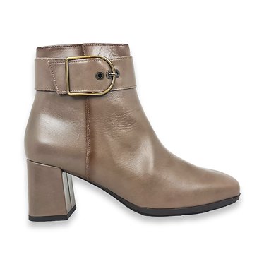 Womens Leather Comfort Ankle Boots Straight Heel Zipper and Buckle DAMI20 Taupe, by Desiree