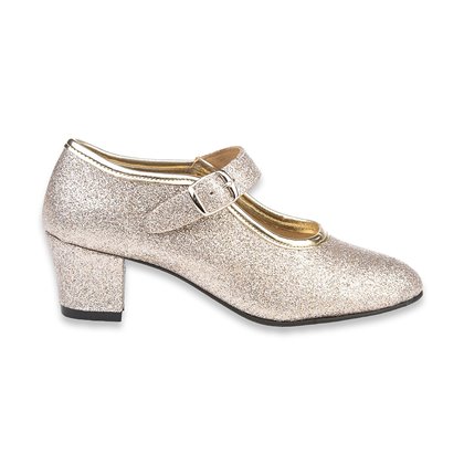 Zapatos De Flamenca Niña/Mujer Tipo Salón Con Pulsera Y Hebilla 305 Platino Glitter, de Angelitos