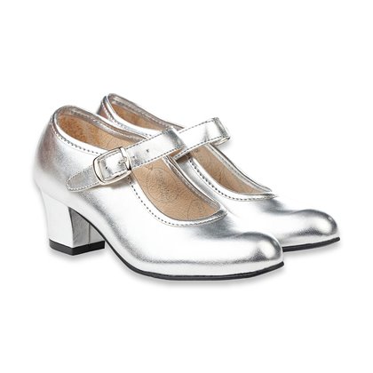 Womens/Girls Flamenco Dance Shoes Mary Jane Style 307 Metallic Silver, by Angelitos