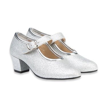 Zapatos De Flamenca Niña/Mujer Tipo Salón Con Pulsera Y Hebilla 305 Plata Glitter, de Angelitos