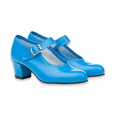 Zapatos De Flamenca Niña/Mujer Tipo Salón Con Pulsera Y Hebilla 302 Azul, de Angelitos