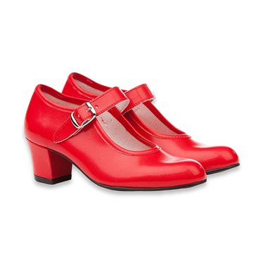 Zapatos De Flamenca Niña/Mujer Tipo Salón Con Pulsera Y Hebilla 302 Rojo, de Angelitos