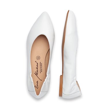 Flexible Women's Ballerina Flats in Soft Nappa Leather, Leather and Gel Insole 1480 White, by Eva Mañas