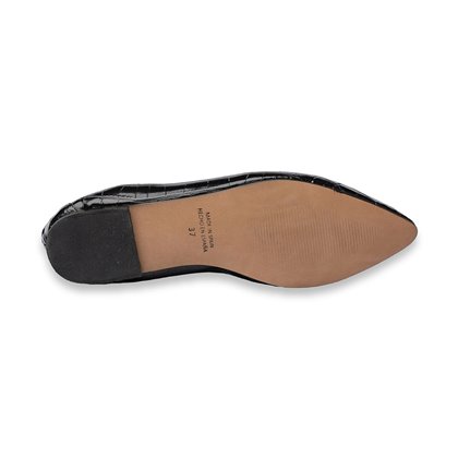 Flexible Women's Ballerina Flats in Soft Nappa Croco Leather, Leather and Gel Insole 1481 Black, by Eva Mañas