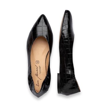 Flexible Women's Ballerina Flats in Soft Nappa Croco Leather, Leather and Gel Insole 1481 Black, by Eva Mañas