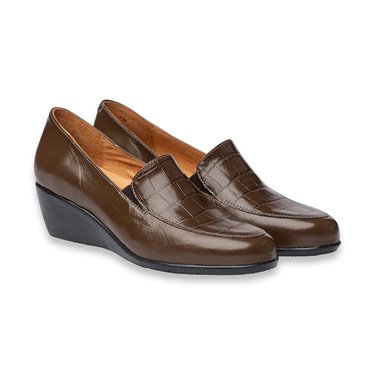 Flexible Women's Loafers in Soft Nappa Croco Leather, Leather and Gel Insole 1479 Brown, by Eva Mañas