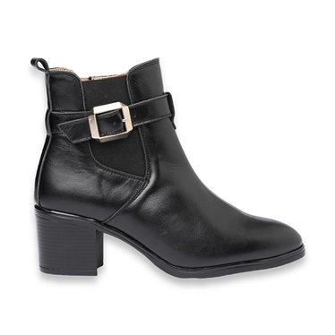 Womens Soft Nappa Leather Chelsea Ankle Boots with Buckle Leather and Gel Insole 1301 Black, by Eva Mañas