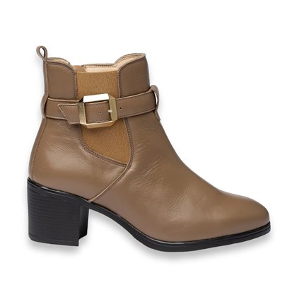 Womens Soft Nappa Leather Chelsea Ankle Boots with Buckle Leather and Gel Insole 1301 Taupe, by Eva Mañas