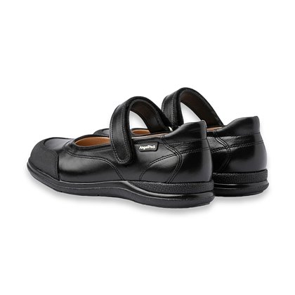 Girls Leather School Mary Jane Shoes Reinforced Toe Velcro 462 Black, by AngelitoS
