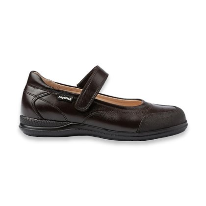 Girls Leather School Mary Jane Shoes Reinforced Toe Velcro 462 Chocolate, by AngelitoS