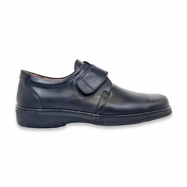Men's Diabetic Shoes Nappa Leather Velcro Non-Slip Sole and Removable Insole 6984 Black, by Primocx