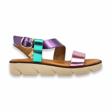 Womens Metallic Leather Low Wedged Sandals Padded Insole 166 Multicolor, by Blusandal