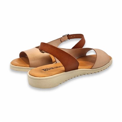 Woman Leather Low Wedged Sandals Padded Insole 1115 Beige, by Blusandal