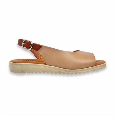 Woman Leather Low Wedged Sandals Padded Insole 1115 Beige, by Blusandal