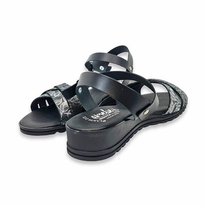 Womens Leather Low Wedged Comfort Sandals Padded Insole 291 Black, by Amelie