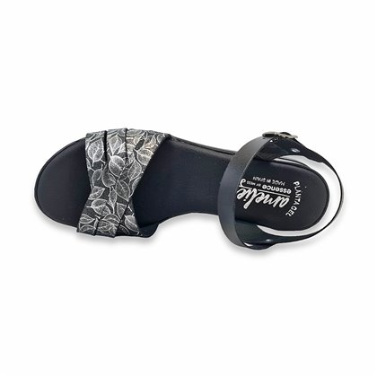 Womens Leather Low Wedged Comfort Sandals Padded Insole 291 Black, by Amelie