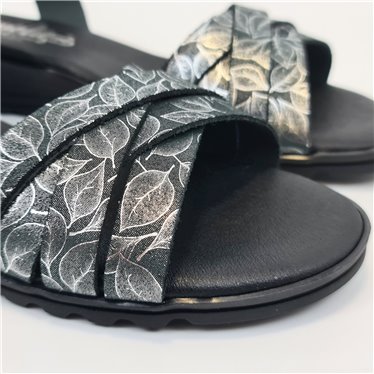 Womens Leather Low Wedged Comfort Sandals Padded Insole 291 Black, by Amelie
