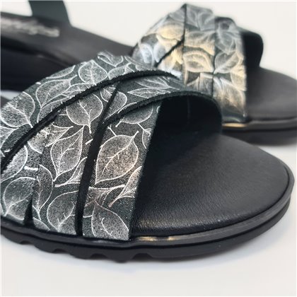 Womens Leather Low Wedged Comfort Sandals Padded Insole 291 Black, by Amelie