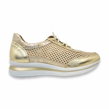 Womens Comfort Perfo Leather Sneakers Removable Insole Ellastic Laces 7252 Beige, By TuPié