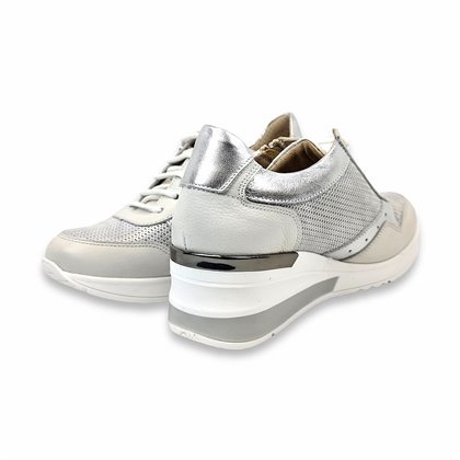 Womens Wide Fit Leather Sneakers Lace-up Zipper Removable Insole 39010 White, By TuPié