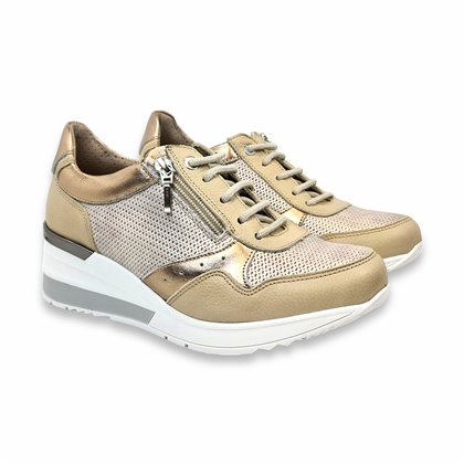 Womens Wide Fit Leather Sneakers Lace-up Zipper Removable Insole 39010 Make-Up, By TuPié