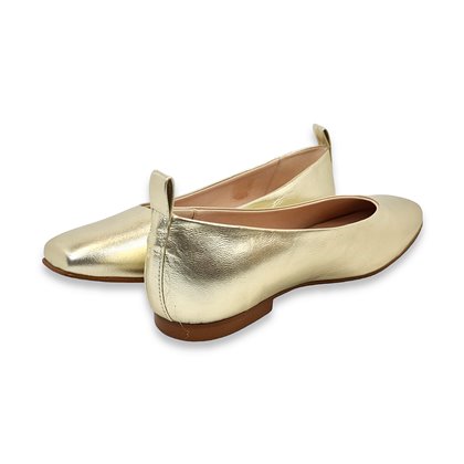 Womens Metallic Leather Flat Ballerinas Square Toe 12050 Platinum, by Casual