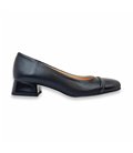 Womens Leather Low Heeled Ballerinas Patent Toe 14083 Black, by Casual