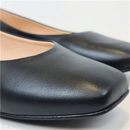 Womens Metallic Leather Flat Ballerinas Square Toe 12050 Black, by Casual