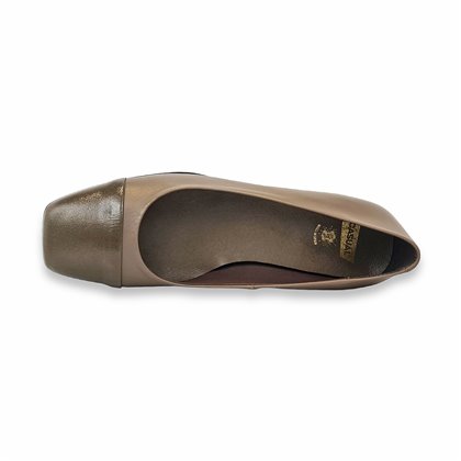 Womens Leather Low Heeled Ballerinas Patent Toe 14083 Taupe, by Casual