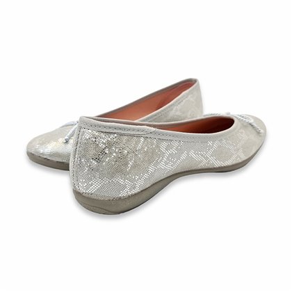 Womens Flat Ballerinas Bow Ornament Leather Insole 702 Silver, by Amelie