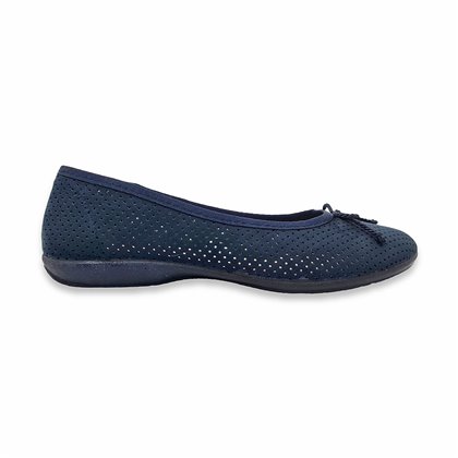 Womens Flat Ballerinas Bow Ornament Leather Insole 701 Navy, by Amelie