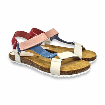 Woman Leather Flat Bio Sandals Velcro Padded Insole 879 Multicolor, by Blusandal